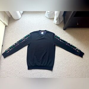 Paul Smith Black Crewneck Sweatshirt – Embroidered Floral Sleeves – Small